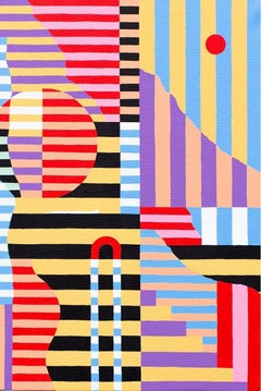 Abstract 131 - Painting, Stripes, White, Pink, Contemporary, Art, Mireia Ruiz