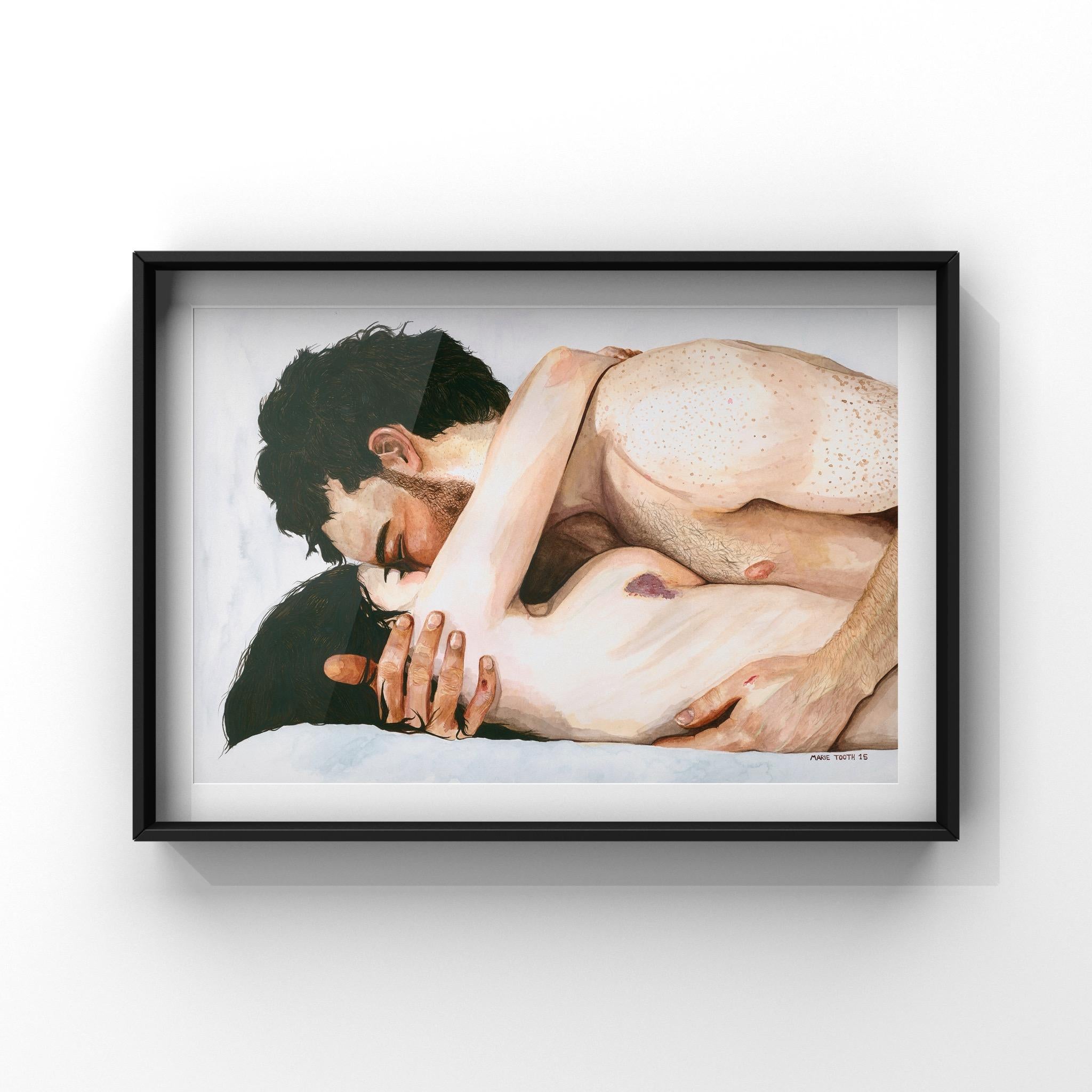 Love - Watercolor Painting, Hyperrealism, Nude, Contemporary, Art, Marie Tooth For Sale 1