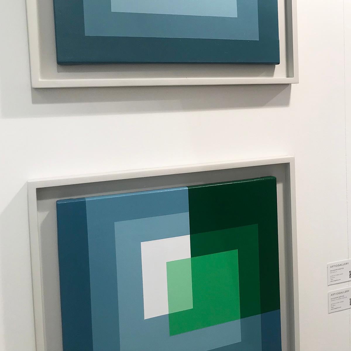 Grün & Blau – Abstraktes geometrisches Gemälde, zeitgenössisch, Kunst, Salvador Santos im Angebot 3