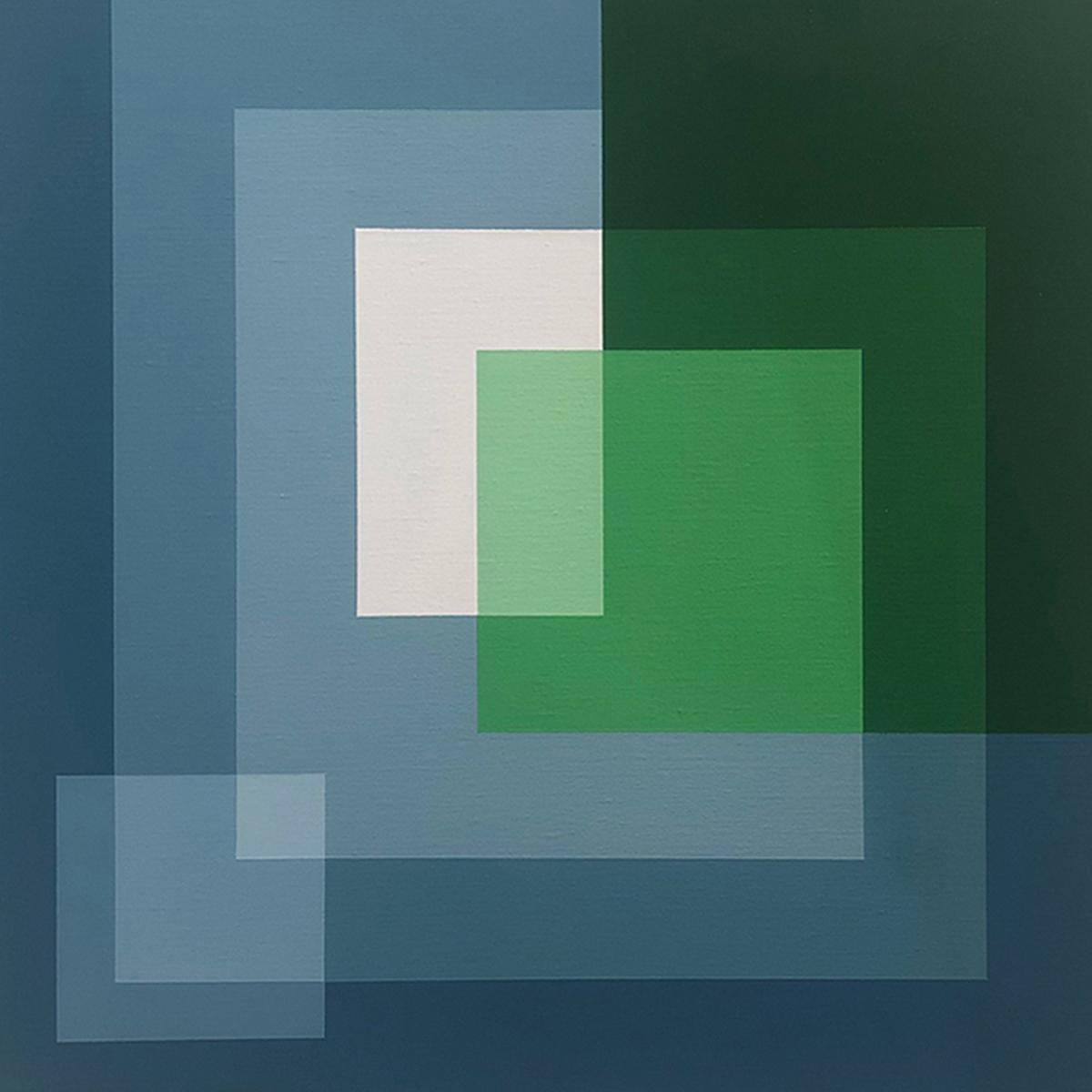 Grün & Blau – Abstraktes geometrisches Gemälde, zeitgenössisch, Kunst, Salvador Santos im Angebot 1