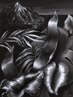 La Isla - Figurative Painting, Acrylic, Black & White, Plants, Art, Mica Lucas