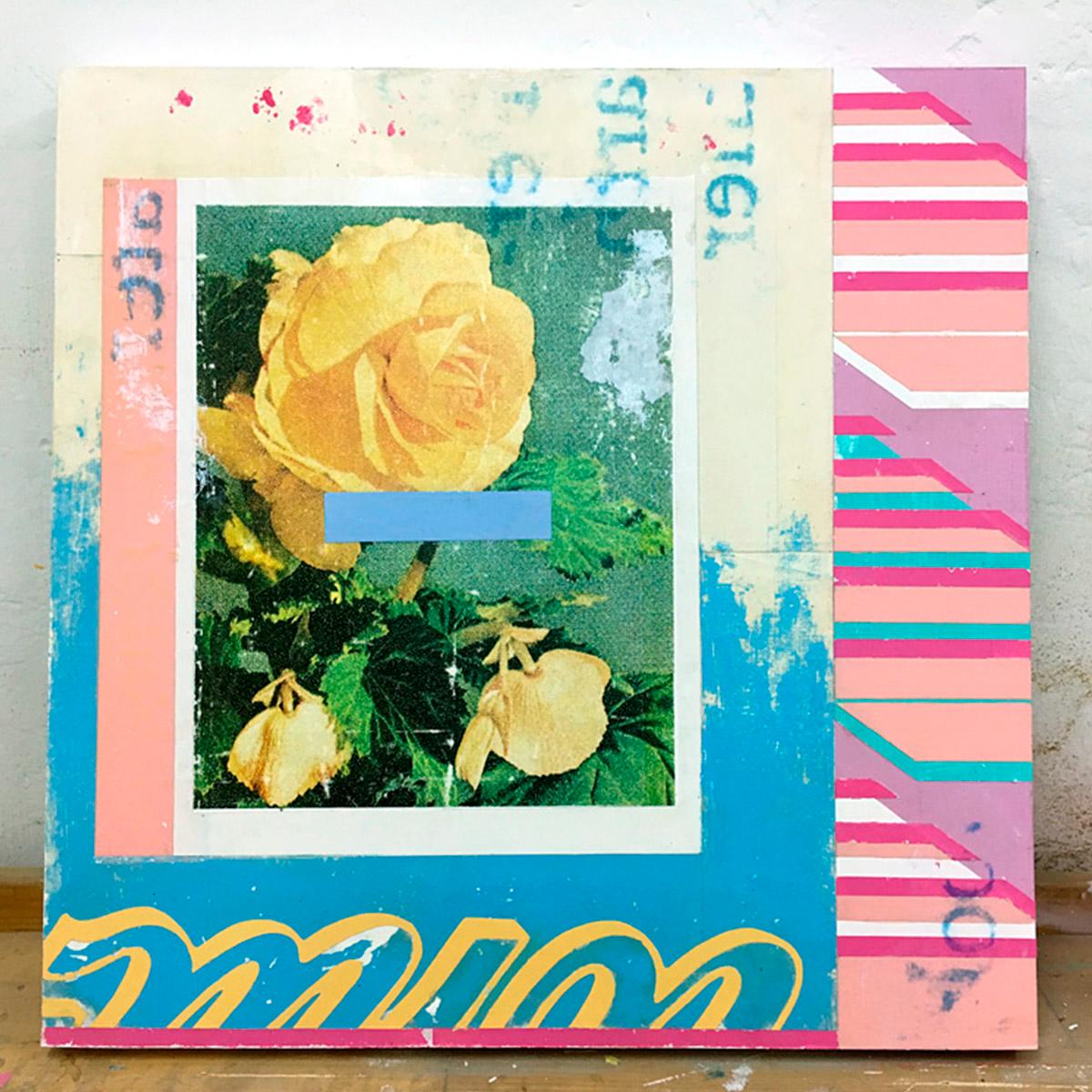 Yellow Rose -  Collage, Mixed Media, Flowers, Contemporary, Art, Kareem Rizk For Sale 3