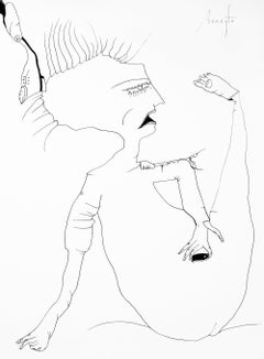 Personajes Postistas 04 - Surrealist Painting, Ink on Paper, Antonio Beneyto