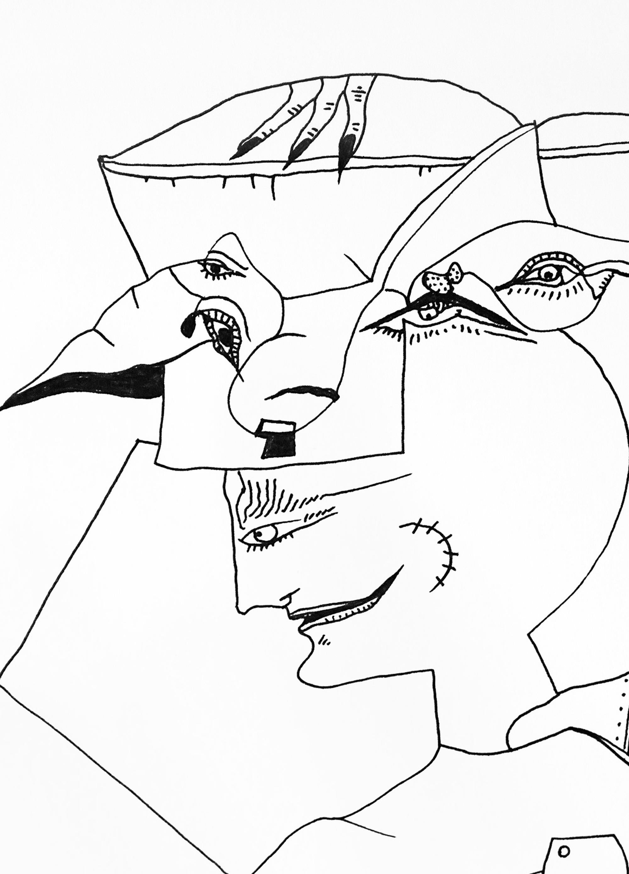 Personajes Postistas 05 - Surrealist Painting, Ink on Paper, Antonio Beneyto - Art by Antonio Beneito