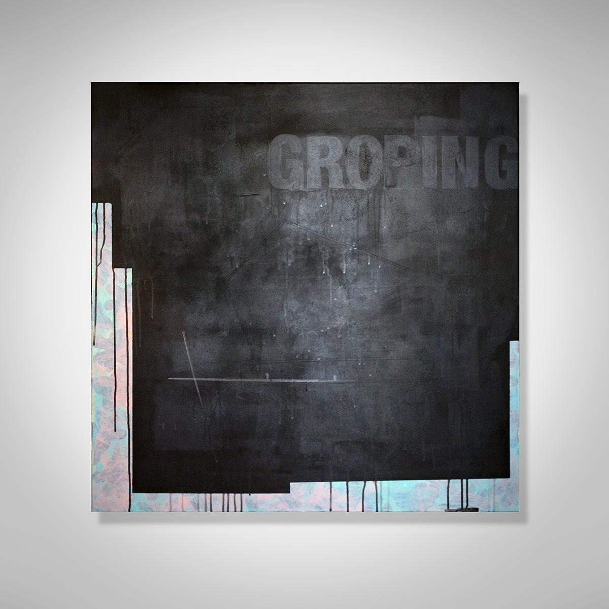 Groping - Painting, Black & White, Text, Contemporary, Art, Norberto Sayegh For Sale 1