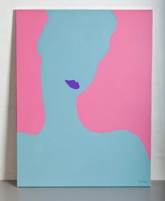 Young lady with violet lips - Pop Painting, Acrylic on Canvas, Contemporary