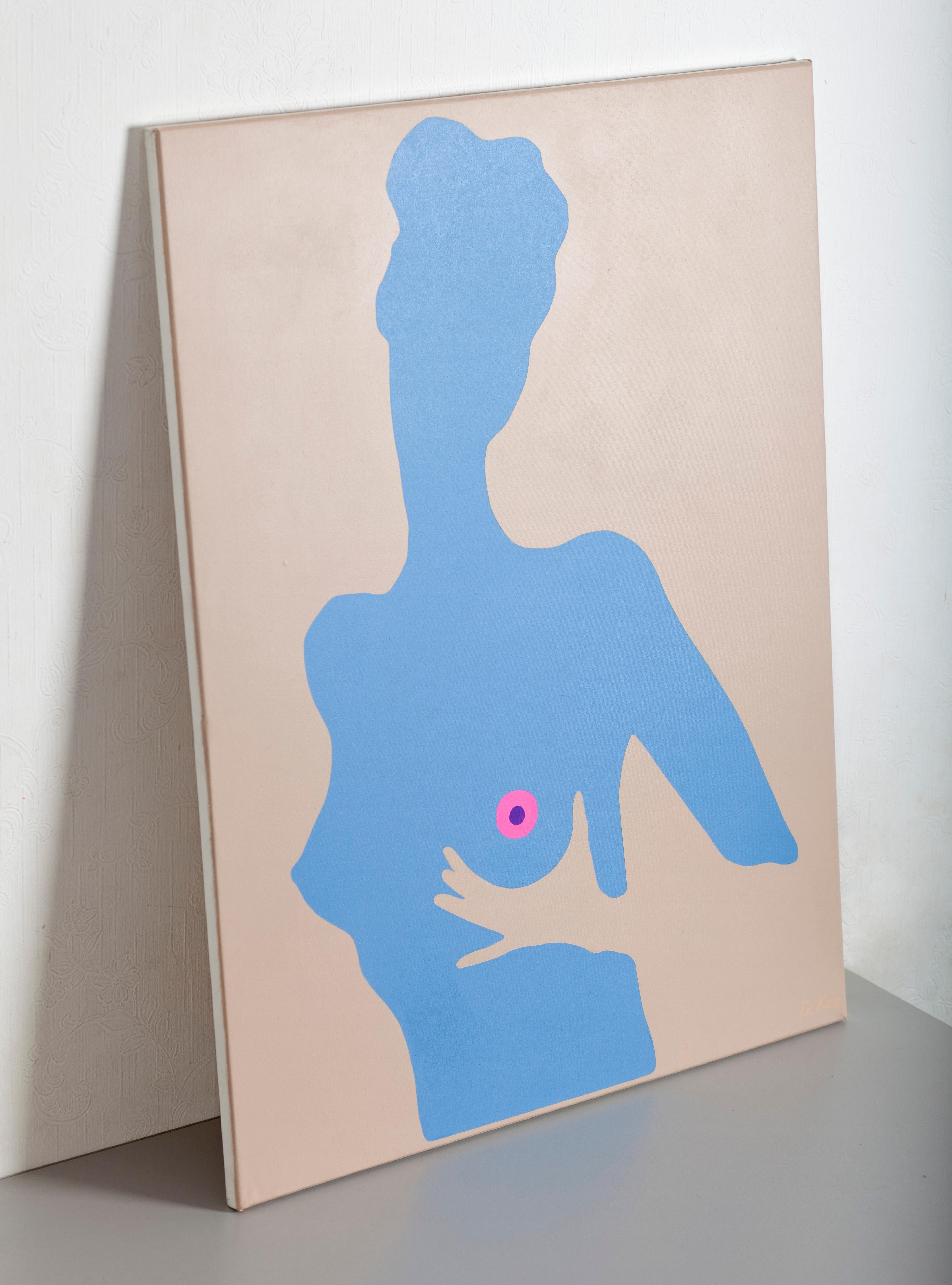 Young girl with a purple nipple - Pop Painting, Acrylic on Canvas, Contemporary - Beige Nude Painting by Daniel Kozeletckiy