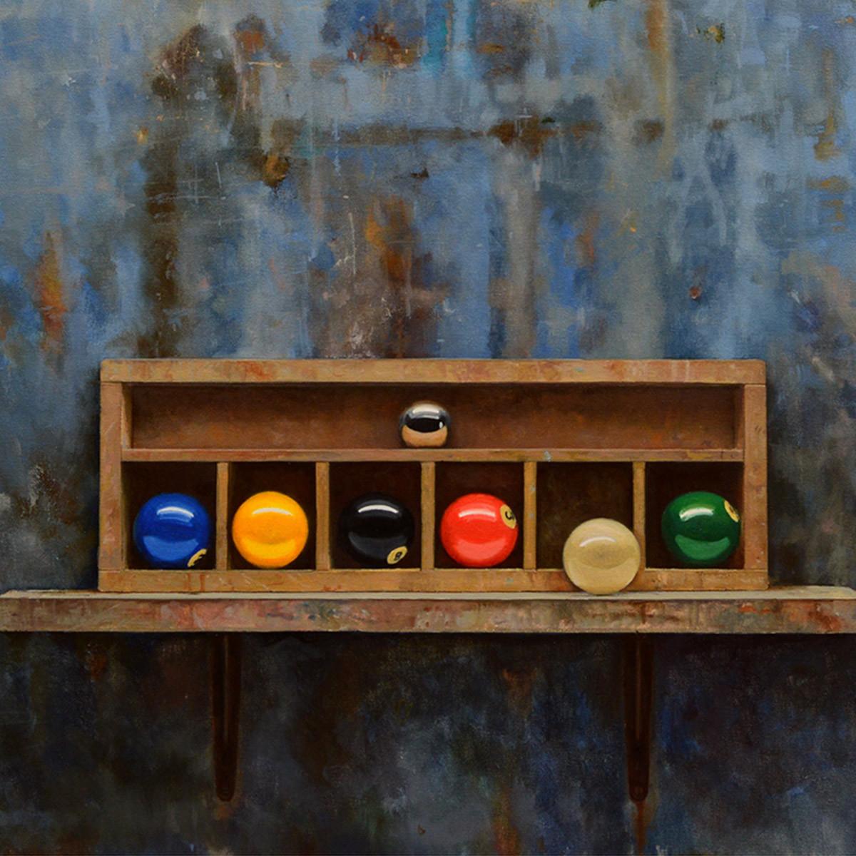 Juego de Bolas III - Oil Painting, Hyperrealism, Contemporary, Art, Luis Gomez - Brown Figurative Painting by Luis Gomez Macpherson