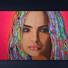 Emily - Figurative Painting, Pop Art, Portrait, Pink, Contemporary, Art, Yeliza