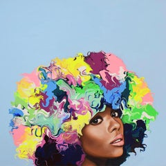 Jada - Figurative Painting, Pop Art, Portrait, Blue, Contemporary, Art, Yeliza