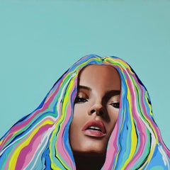 Katie - Figurative Painting, Pop Art, Portrait, Blue, Contemporary, Art, Yeliza