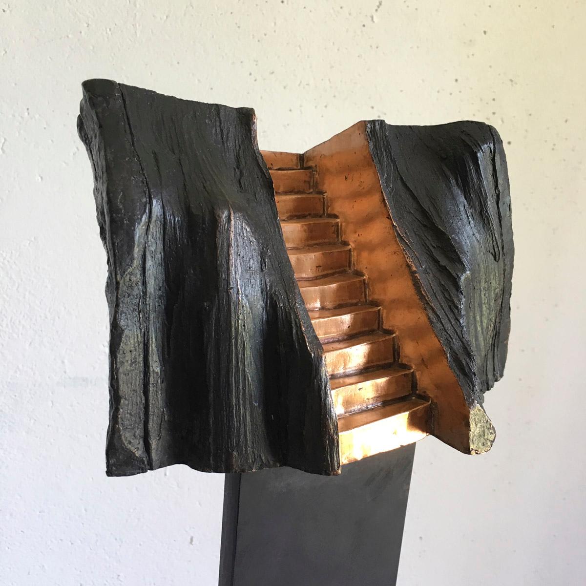 Stairs 002 - Bronze Sculpture, Contemporary, Art, Golden, Stone, Jordi Sarrate For Sale 2
