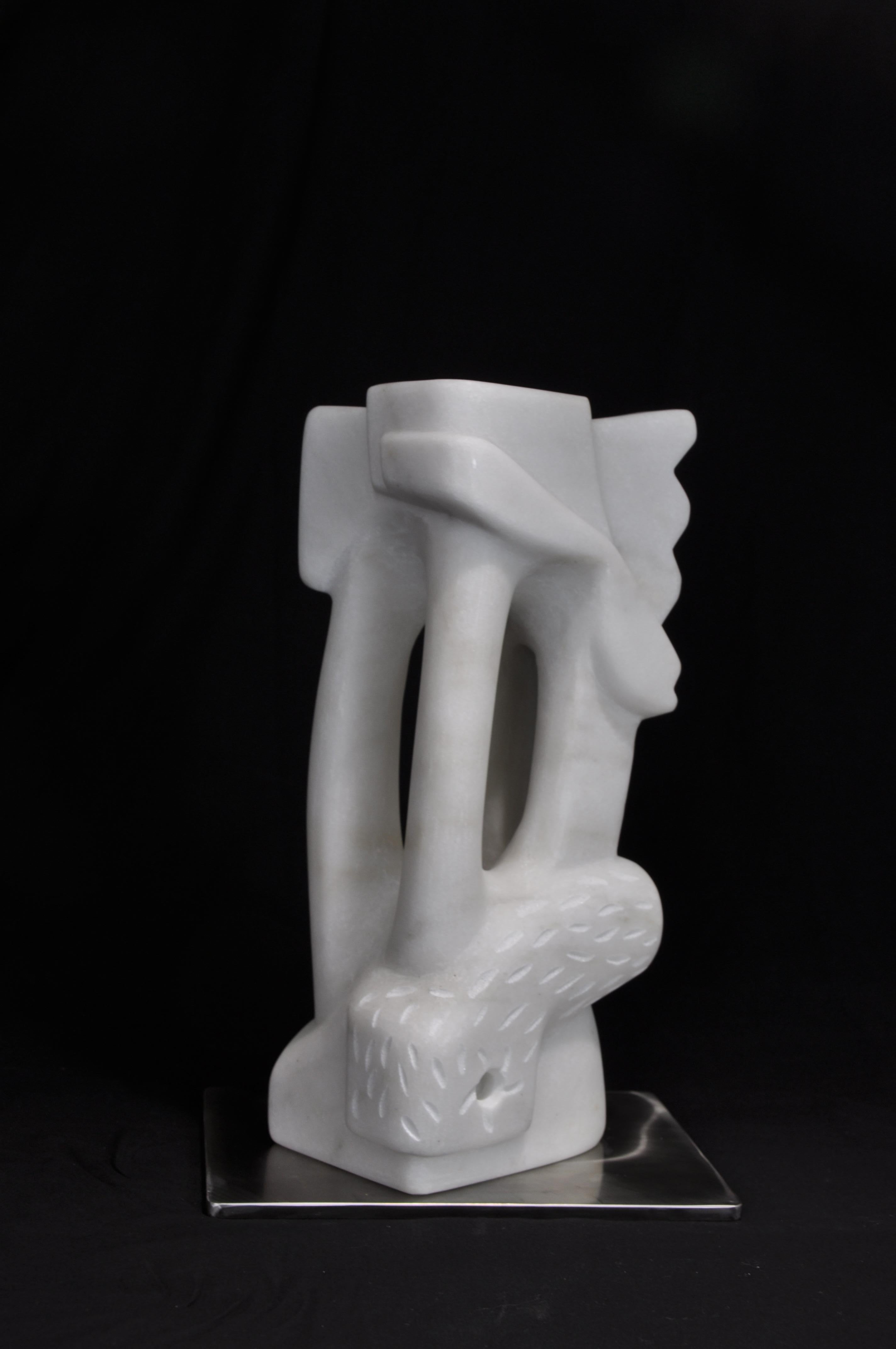 Angel - Marble Sculpture, Abstract, Stone, Contemporary, Art, Marco Brás - Black Figurative Sculpture by Marco Bras