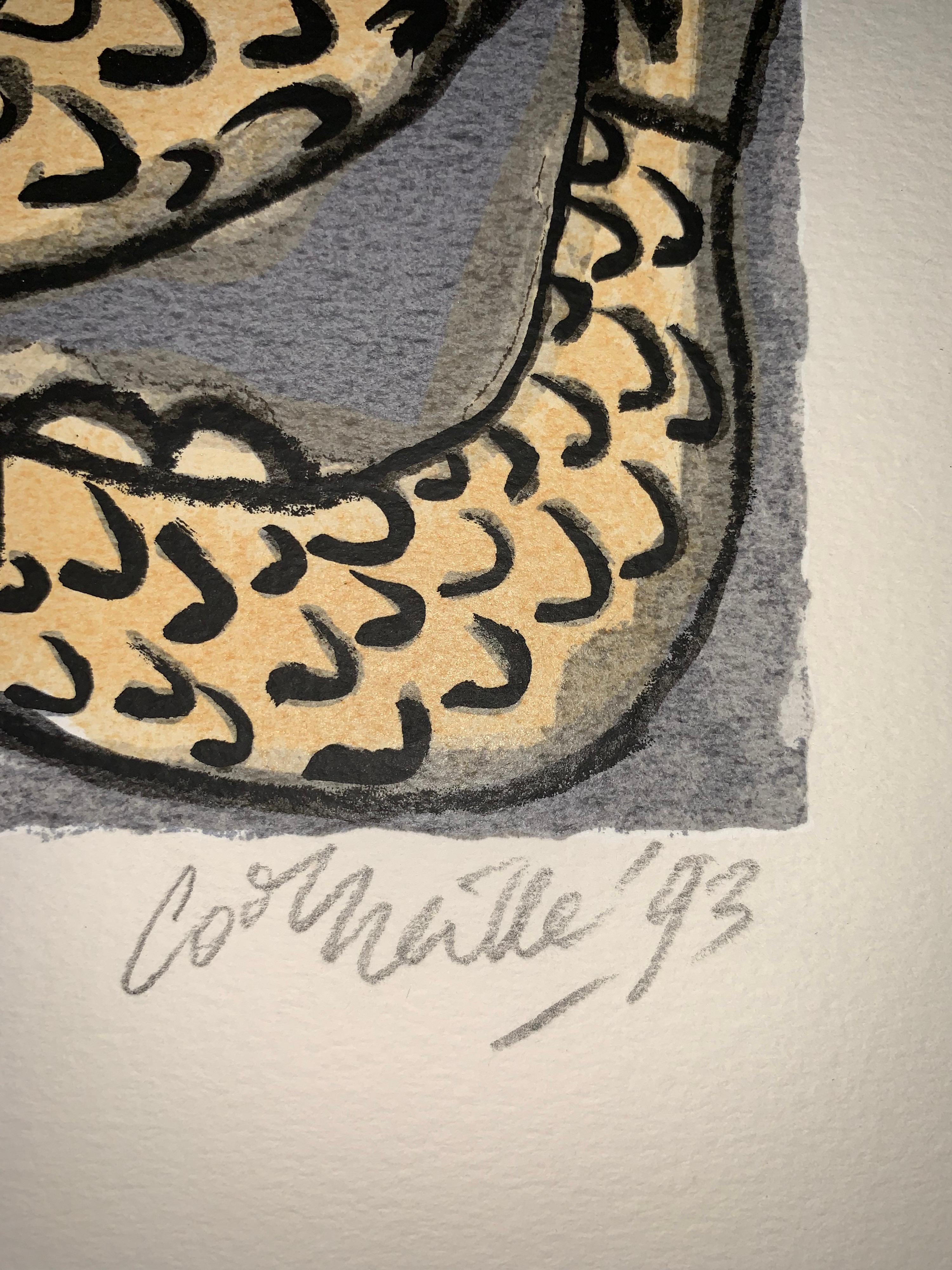 Les Mémoires de Bali II - Cobra, 20e siècle, 31/200, sérigraphie Portfolio 3 - Gris Figurative Print par Guillaume Cornelis van Beverloo (Corneille)