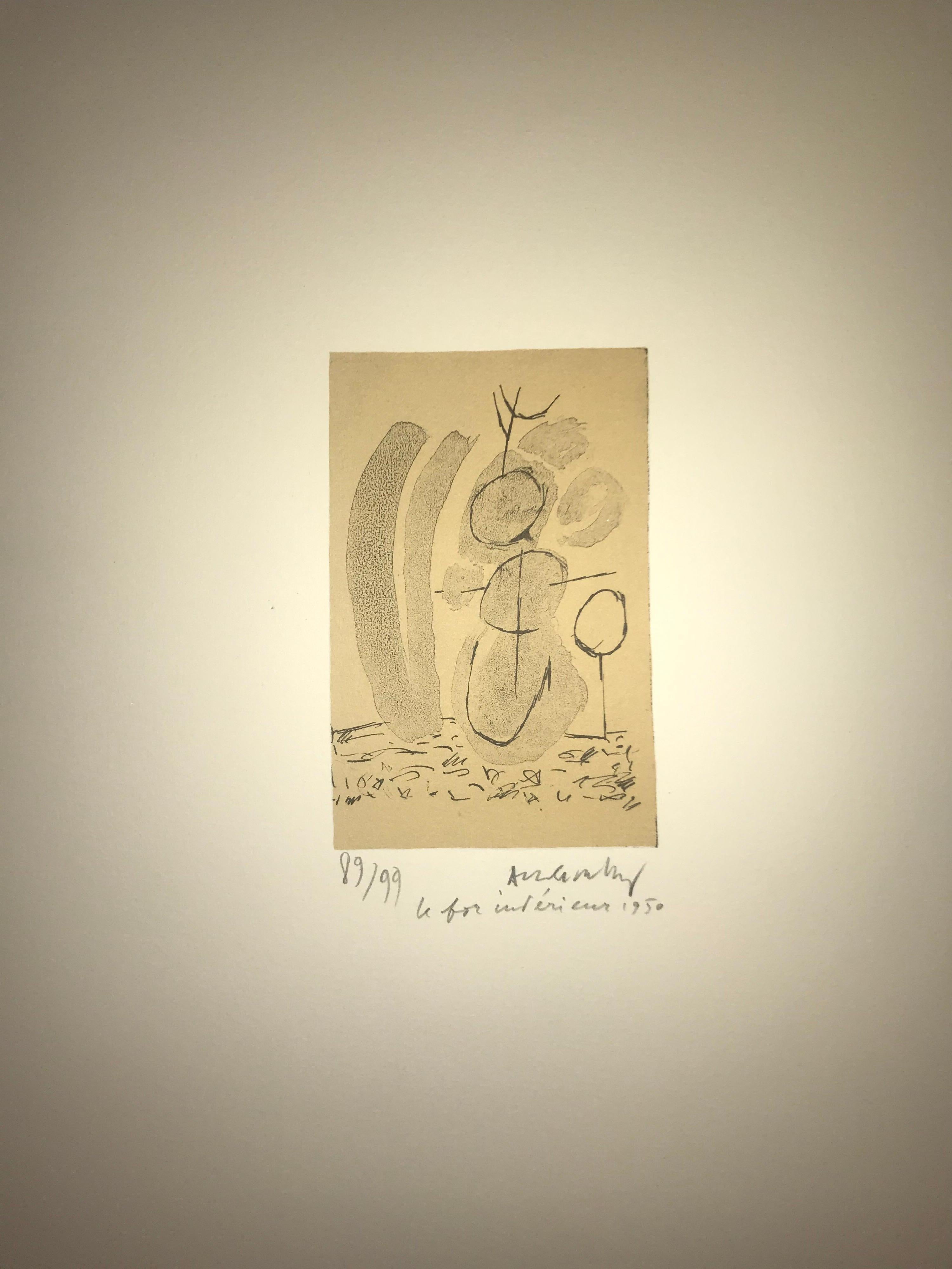 Pierre Alechinsky  Figurative Print - Le fou intérieur - Litho - handsigned - 1950 - numbered - edition 89/99