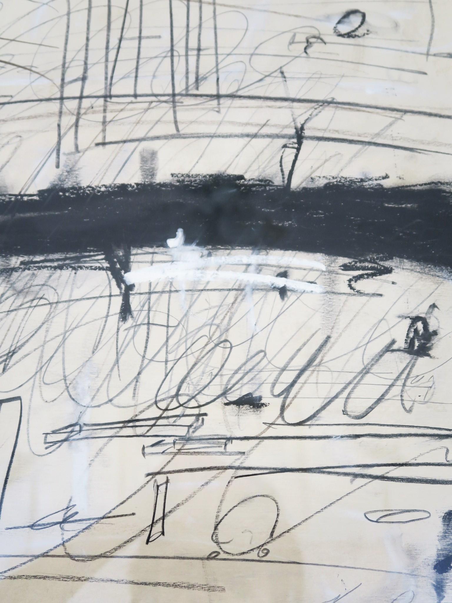 « Sans titre » Acryliques, crayon, pastels d'huile sur papier dans des teintes noires et blanches en vente 4