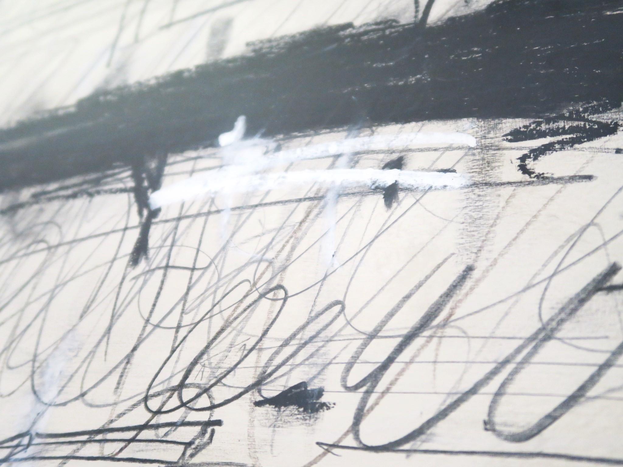 „Ohne Titel“ Acrylfarben, Bleistift, Ölpastell auf Papier in Schwarz-Weiß im Angebot 9