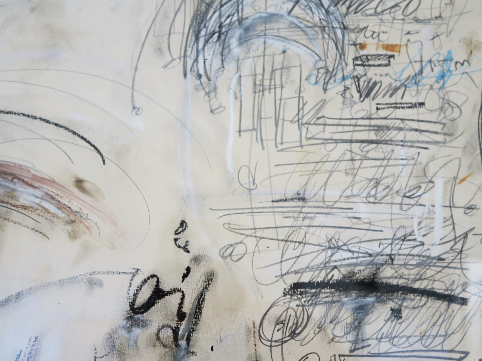 „Ohne Titel“ Acrylfarben, Bleistifte, Ölpastellkreide auf Papier in neutralen Taupe (Abstrakter Expressionismus), Art, von Karina Gentinetta