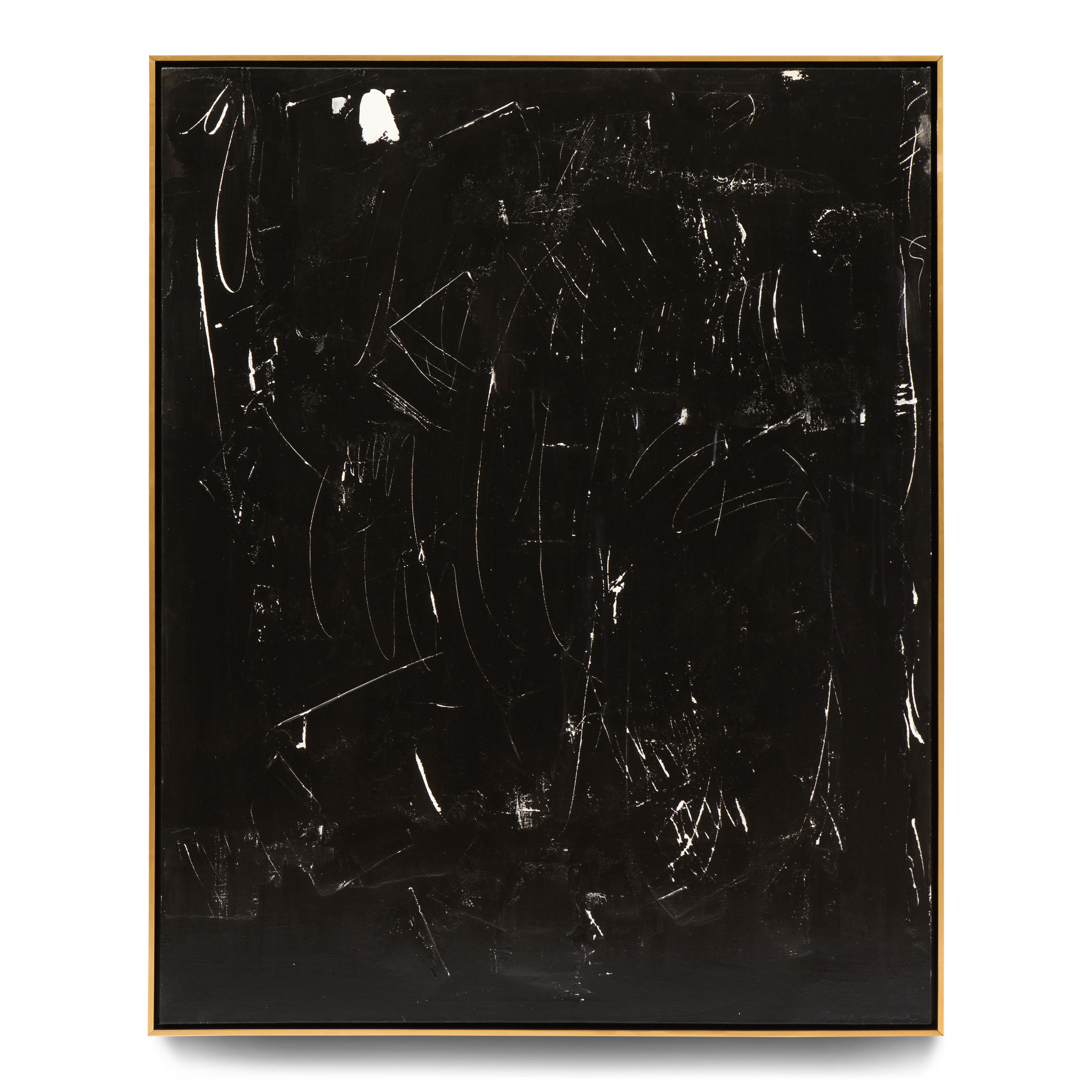 "Etched". This is an original acrylic on stretched canvas abstract black and white painting by Argentine born artist Karina Gentinetta (featured in Elle Decor, the New York Times, Veranda Magazine, Traditional Home and 2017 Luxe Magazine). Measures: