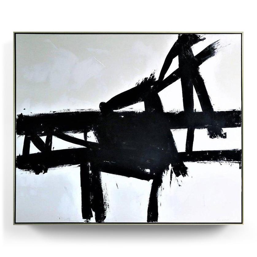 "Coal Mine III". This is an original acrylic on stretched canvas abstract black and white painting by Argentine born artist Karina Gentinetta (featured in Elle Decor, the New York Times, Traditional Home and 2017 Luxe Magazine). Measures: 5ft x 6 ft