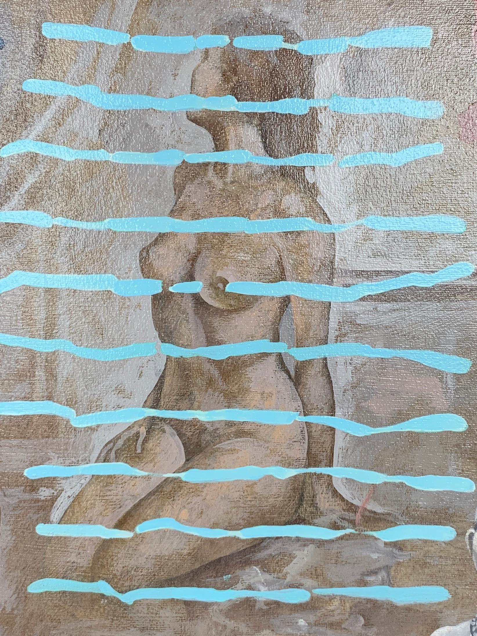 Los Hombres de su Vida-retrato de mujer desnuda realizado en color beige, gris, turquesa - Painting de Igor Fomin