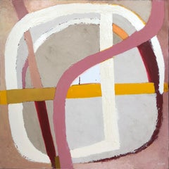 Topography 6 - abstract painting in light pink, white, yellow and grey