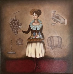 Liquor Saleswoman - fabriqué en brun, beige, couleur vin, clarté