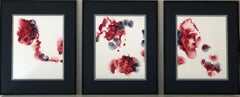Singed roses - abstraction art, made in cherry red, garnet red, white, grey