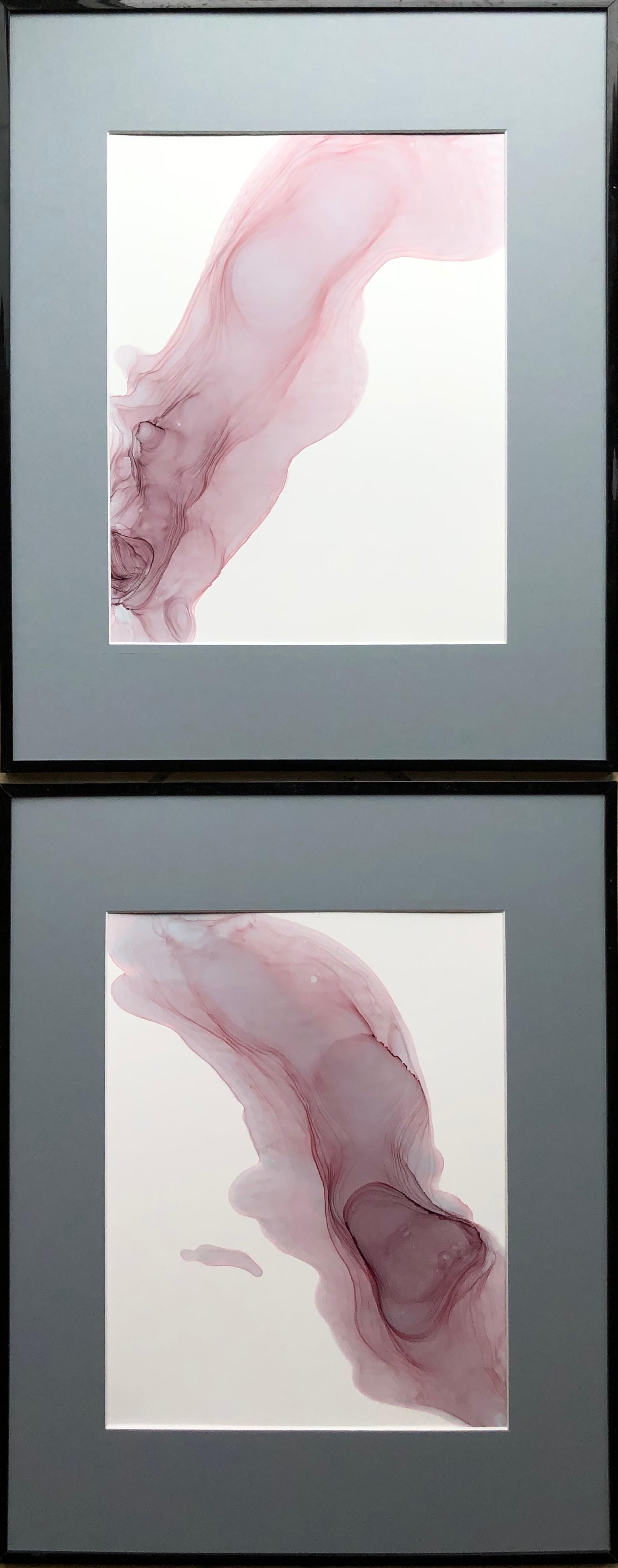 Wings - abstraktes Gemälde, in rosa, blassblauer Farbe gefertigt – Art von Mila Akopova