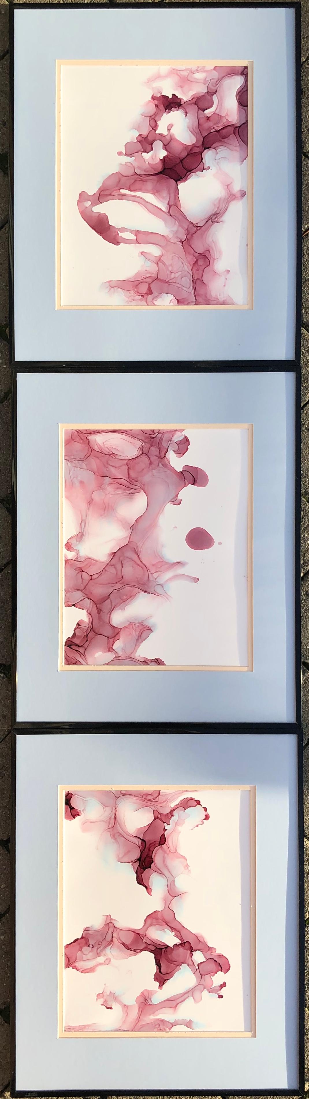 Mila Akopova Abstract Drawing - Line of fate-abstraction art, made in pale pink, light blue, rose colored