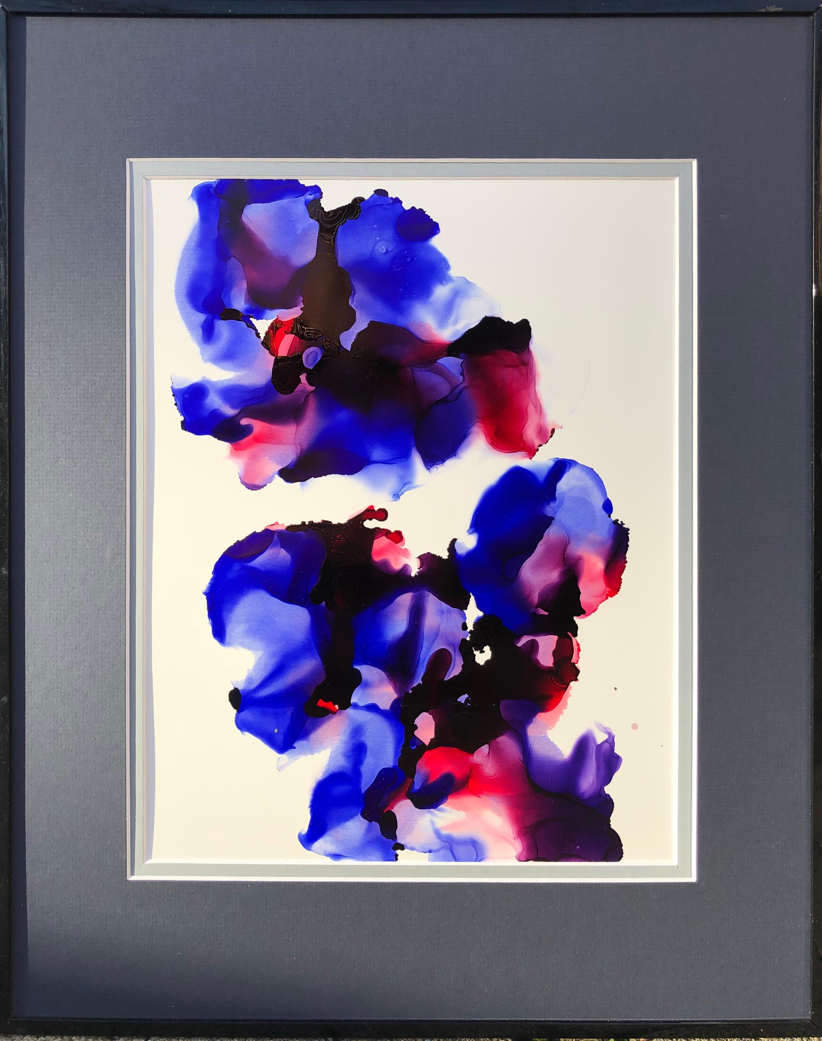 Mila Akopova Abstract Drawing – Iris-abstraction art, made in ultramarine blue, red color