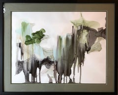 Raining in Jungles-abstract art, made in green, back, grey, olive color