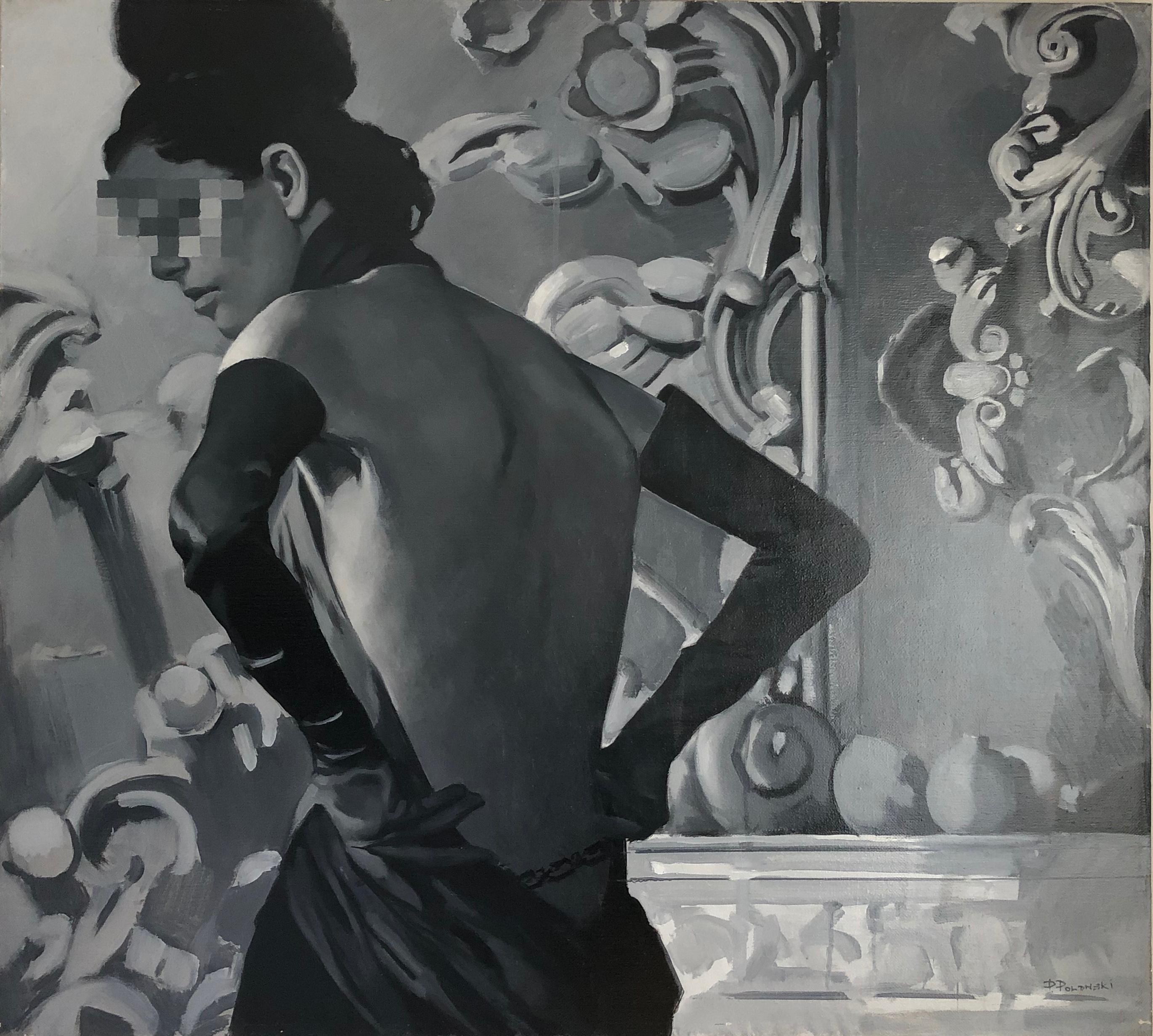 Figurative Painting Pavel Polanski - art d'intérieur, réalisé en gris, noir et blanc