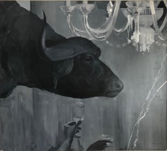 Abduction of Europe-interior art made in grey, black and white, grey color