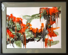 You will drive me crazy-abstract art, made in green, orange, red, back, , olive color