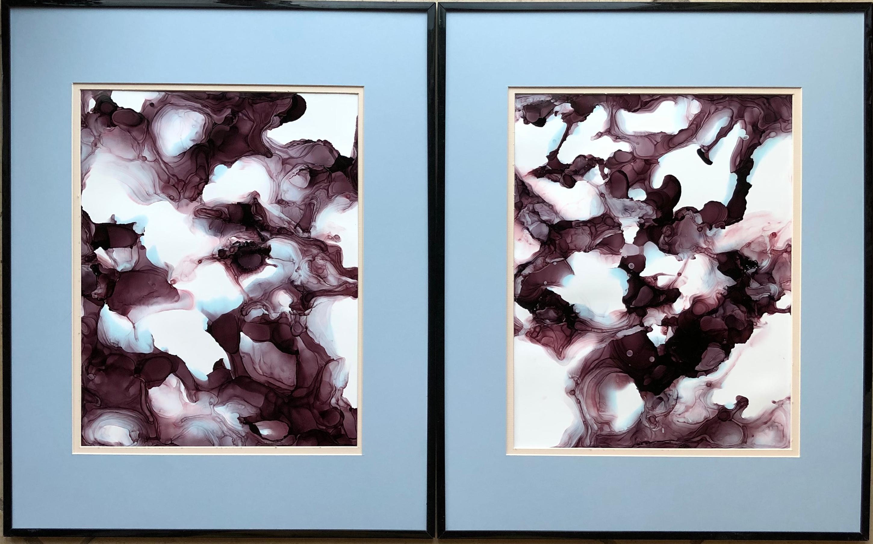Mila Akopova Abstract Painting - The mazes of memory-abstraction art, made in brown, light blue, aubergine color