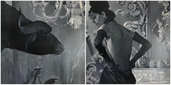 Abduction of Europe diptych-interior art made in grey, white and black color