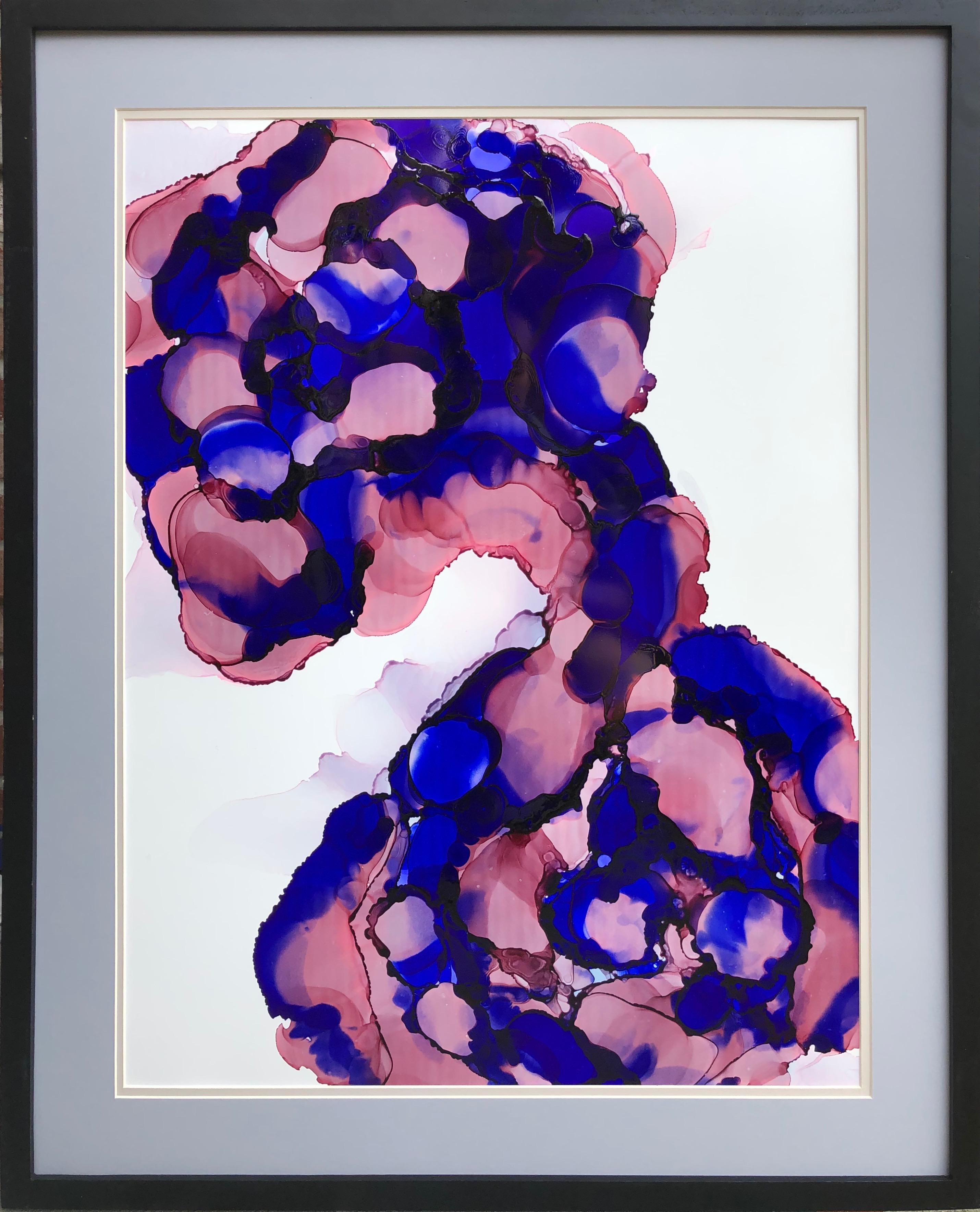 Abstract Painting Mila Akopova - Art d'abstraction de cocktail d'été, réalisé en bleu ultramarine, rose, couleur rose