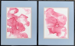 Flowers-abstraction art, made in pale pink, light blue, rose colored