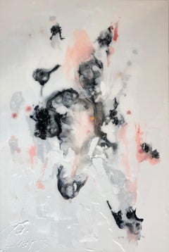 Accidental Beauty-abstract painting in pale pink, black, grey, white, rose color