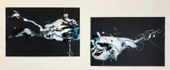 Spermatozoons (Diptych)- abstraction art, made in black, white, blue