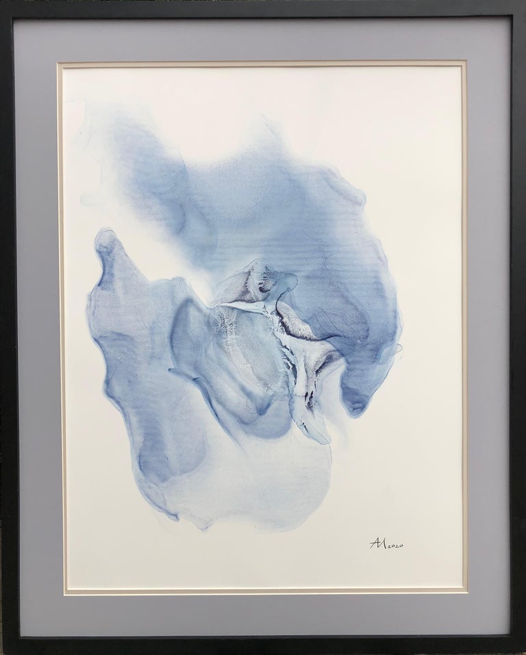Mila Akopova Abstract Drawing - Seashell-abstraction art, made in light blue, navy blue color
