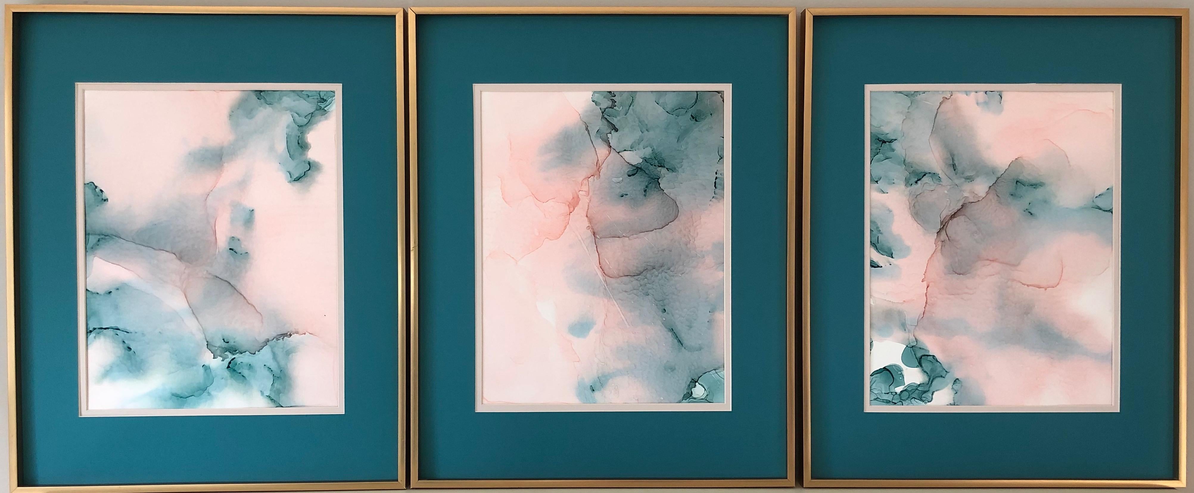 Cote D'Azur- abstraction art, made in pale pink, turquoise color