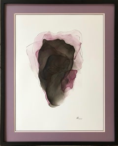 Iris-abstract painting, made in violet, black, beige, pale pink, rose color