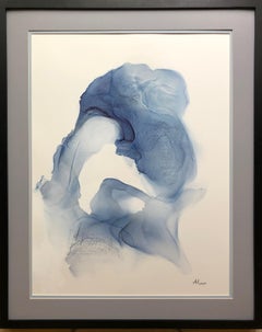 L'autre monde - art d'abstraction, réalisé en blanc, bleu clair et bleu marine