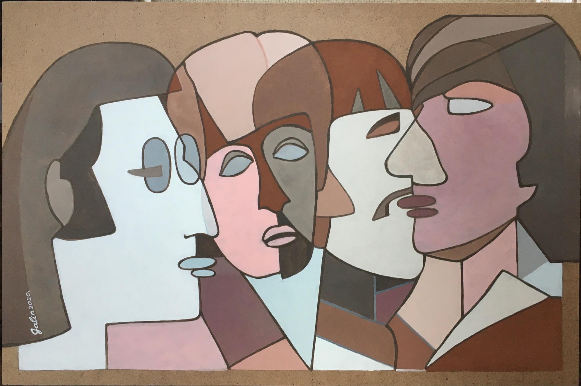 The Beatles - abstract painting, made in pink, brown, beige, grey, white color