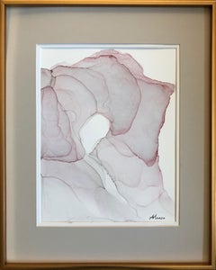 Wave III - alcohol ink, abstract painting, made in pale pink, rose, grey colors