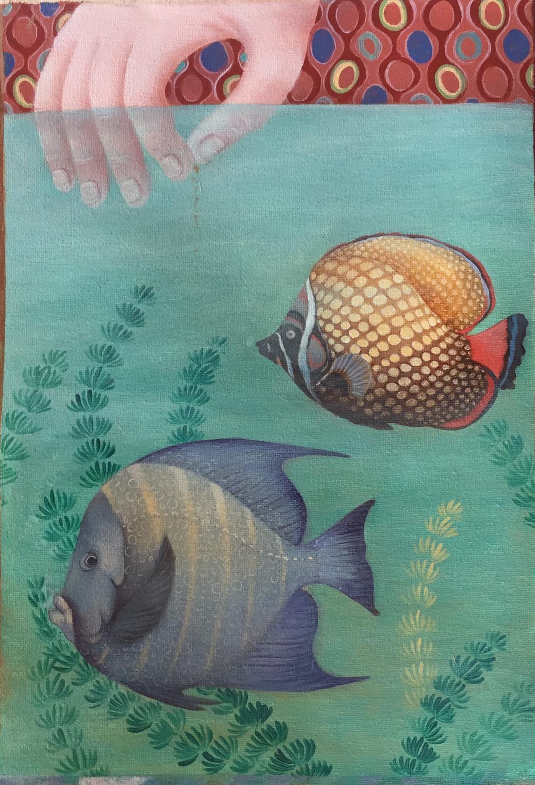 Aquarium (Fishs) - naive art, made in red, green, blue, yellow colors