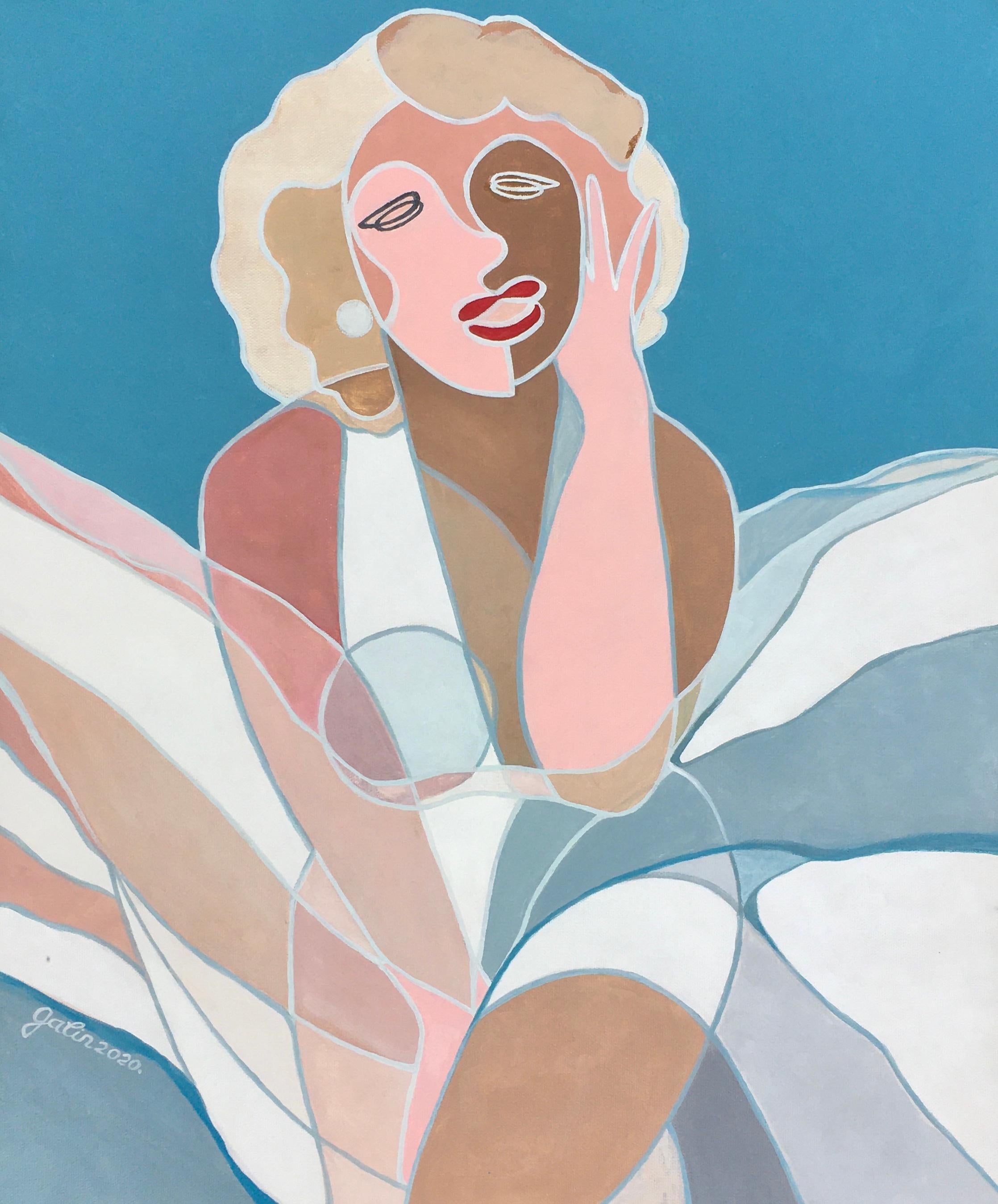 Galin R Abstract Painting - Marilyn Monroe (Gone with the wind) -abstract girl made in turquoise, blue, pink