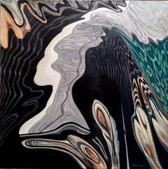Dream (wave, reflections) -made in turquoise, beige, grey, black and white color